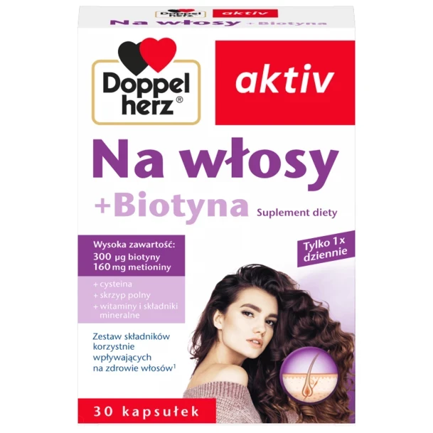 Doppelherz Na włosy + Біотин, 30 шт. — вітаміни для волосся, проти випадіння, з цинком, метіоніном, амінокислотами та вітамінами B, фото 1
