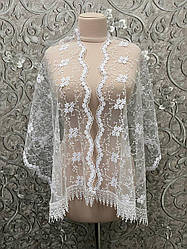 Весільна мереживна шаль (шарф, хустка, косинка) в білому кольорі, вінчальна шаль, шарф у церкву (храм)