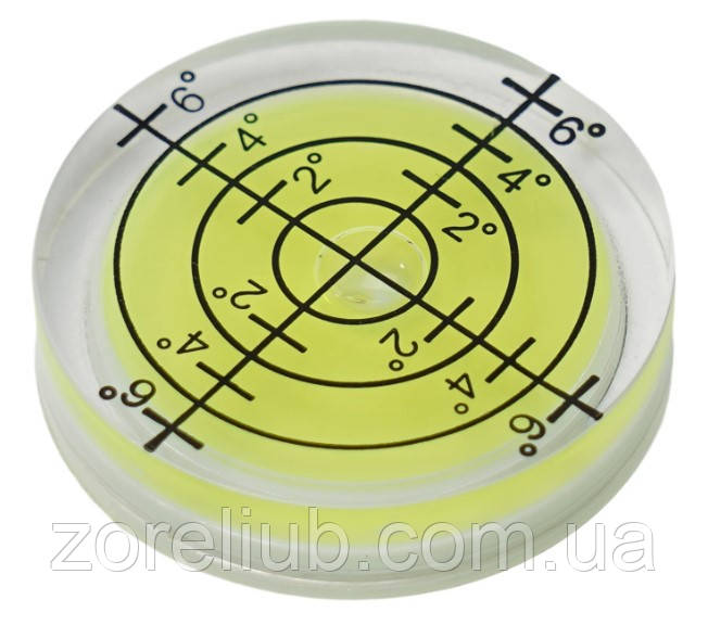 Круглий бульбашковий рівень спиртовий діаметр 32 мм висота 7 мм флуоресцентний жовто-зелений, фото 1