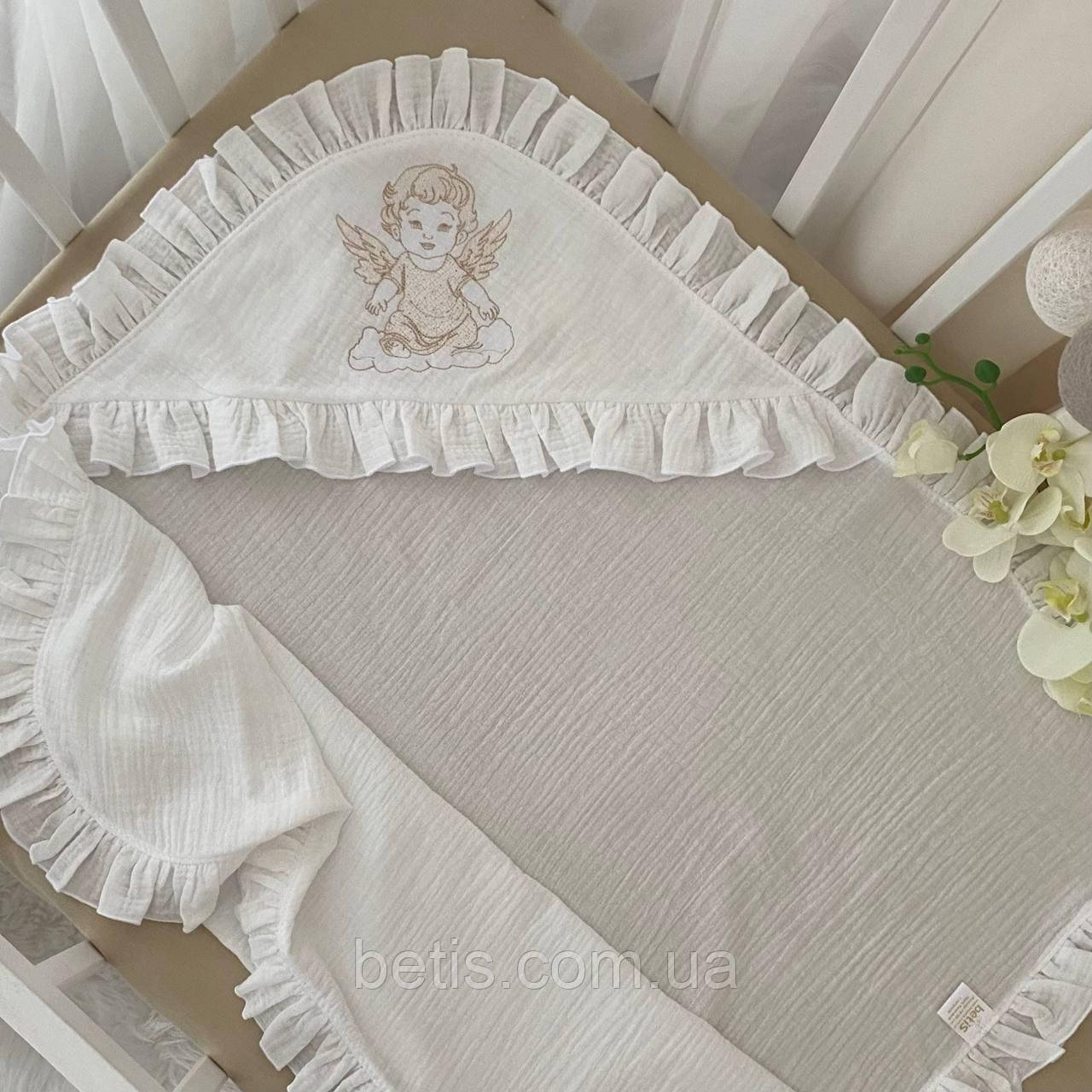 Крижма "Жасмін" Молочний/кавовий Муслін арт.91450015  75*90 см.(р)