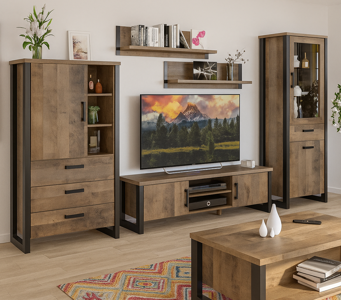 Сучасна модульна тв стінка під телевізор в стилі лофт у вітальню, зал Емілі 323 см Мебель-Сервіс, фото 1