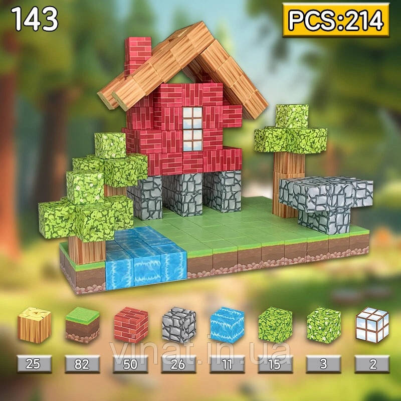 Магнітний конструктор Minecraft Minecraft: Primitive Forest Майнкрафт Первісний ліс 214 деталей, фото 1