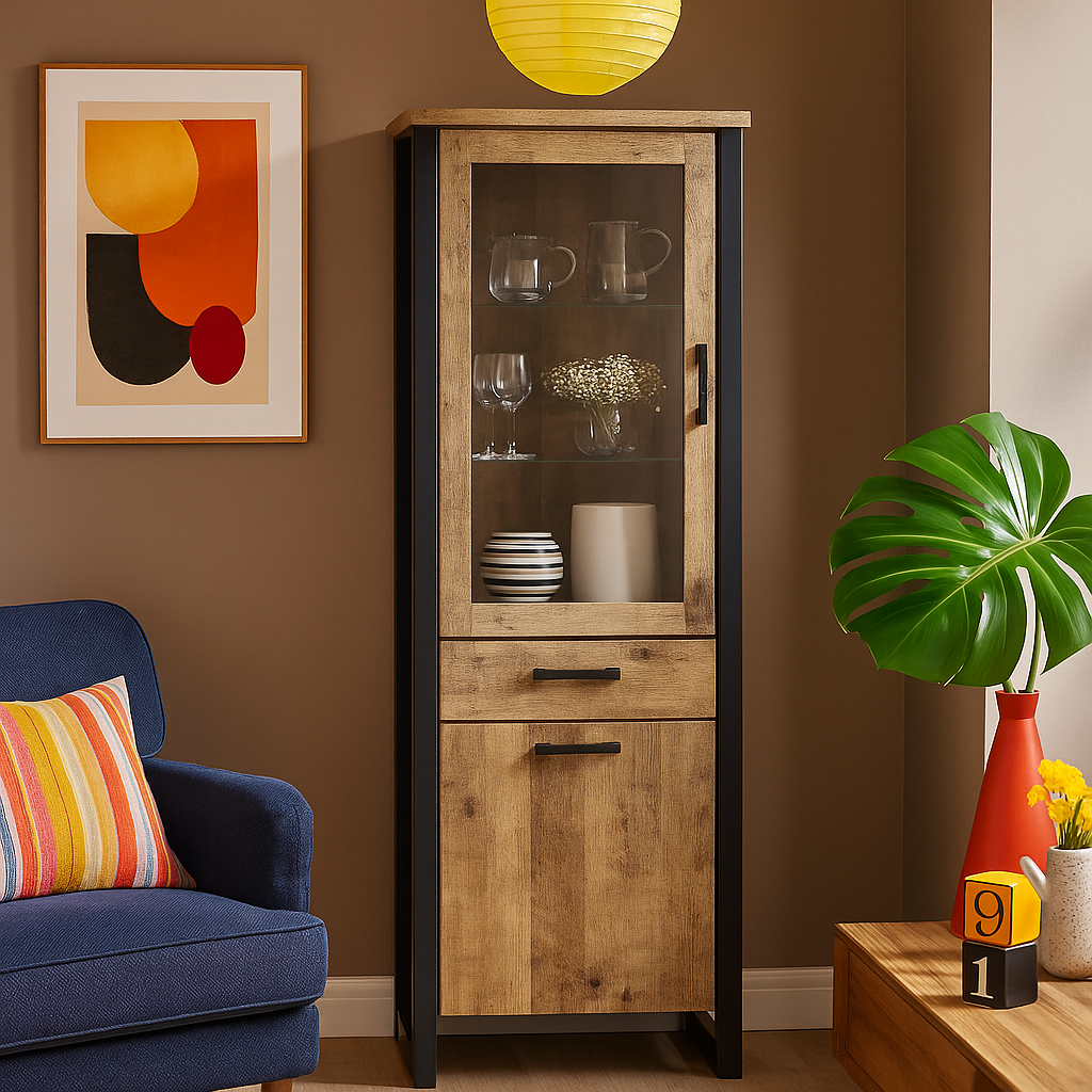 Сучасна скляна пенал вітрина лофт для посуду у вітальню, зал 70 см Емілі Мебель-Сервіс, фото 1