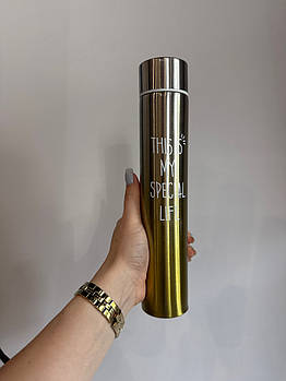 Уцінка - Термос "Моє життя" тонкий 300 мл Золотий нюанс на фото