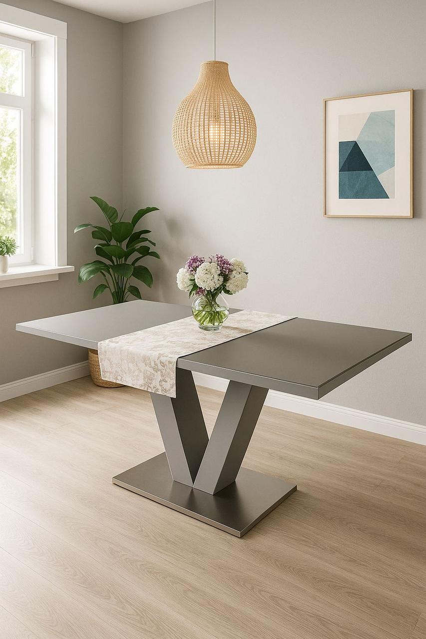 Стіл розкладний зі скляною стільницею LUND T7052A, 120 grey Evrodim, колір сірий