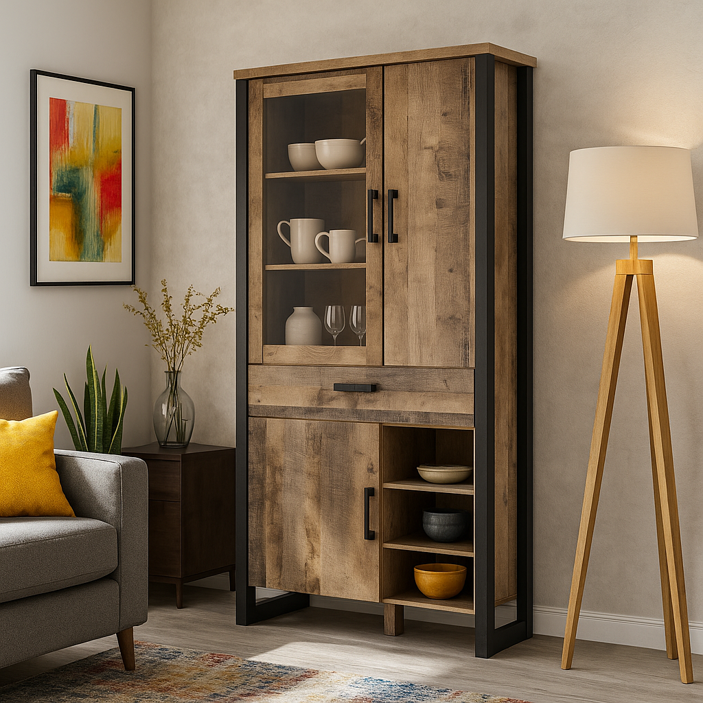 Стильна сучасна шафа вітрина 1В1Ш2Д для посуду у вітальню зал лофт Емілі Мебель Сервіс 106 см