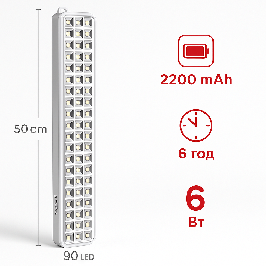 Світильник світлодіодний Helios 90 LED 50 см аварійний світильник, світлодіодна аварійна лампа, фото 1