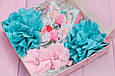 Набір шпильок для дівчинки в подарунковій коробці з бантиками та квітами рожево-бірюзовий 867, фото 4