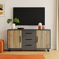 Великий низький довгий сірий комод 2Д3Ш лофт на ніжках з шухлядами дверцятами у вітальню Стелла Мебель Сервіс