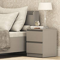 Сучасна стильна тумба приліжкова сіра 40 см з двома шухлядами без ручок у спальню ДСП Нео Мебель Стар