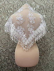 Весільна мереживна хустка (шаль, косинка, шарф) в білому кольорі, вінчальна хустка, хустка у церкву (храм)