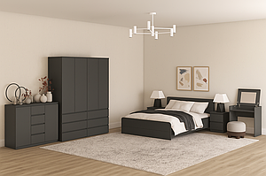Сучасна модульна сіра спальня в стилі модерн з туалетним столиком шафою комодом ДСП Нео Мебель Стар