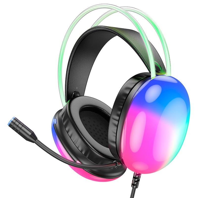 Навушники повнорозмірні Hoco W109 Rich ігрова гарнітура з підсвіткою чорна, фото 1