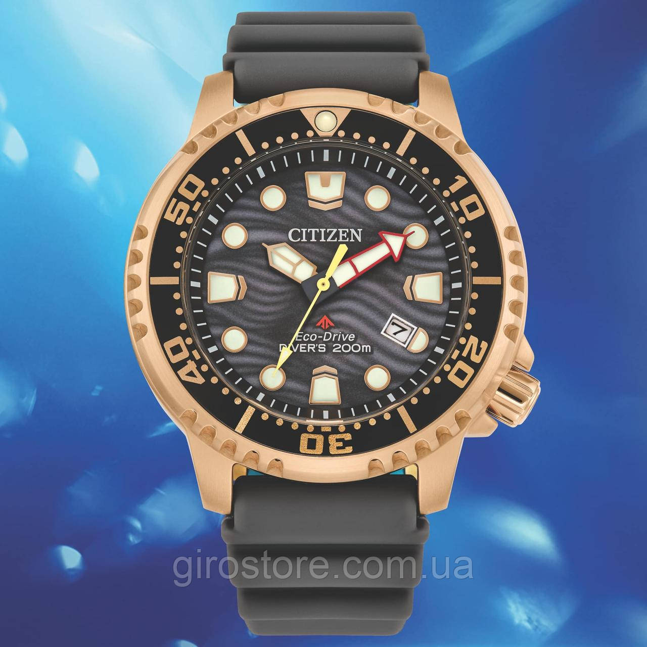 Японський чоловічий 200 м дайверський годинник Citizen Eco-Drive Promaster BN0163-00H Сонячна батарея, фото 1