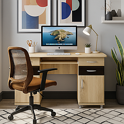 Сучасний прямий комп'ютерний письмовий стіл 2-х тумбовий з полицями для ноутбука 140 см Мебель-Сервіс