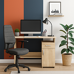 Маленький прямий комп'ютерний письмовий стіл 90 см для ноутбука з тумбою з полицями Ровесник Мебель-Сервіс