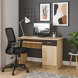 Невеликий вузький прямий комп'ютерний письмовий стіл однотумбовий з полицями 110 см для ноутбука Мебель-Сервіс