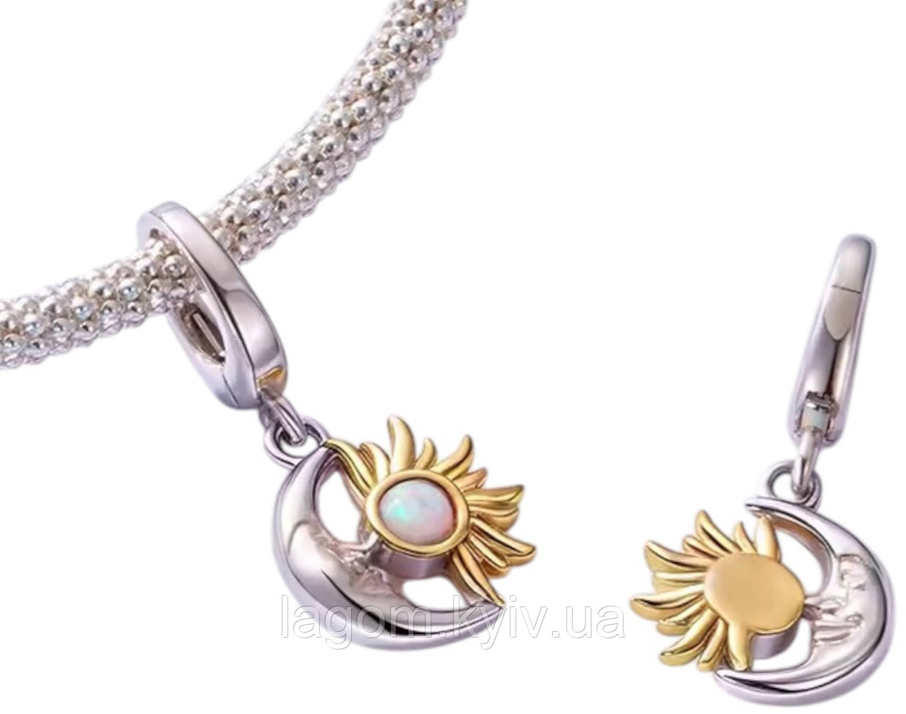 Срібний шарм-підвіска амулет-кулон в стилі PANDORA 925 проба Sun&Moon Сонце та Місяць кулон ПАНДОРА, фото 1