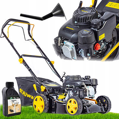 Газонокосарка бензинова 2KW, кошик 45л і шириною різання 406мм + олива в подарунок / Косарка Riwall 4270 FEST