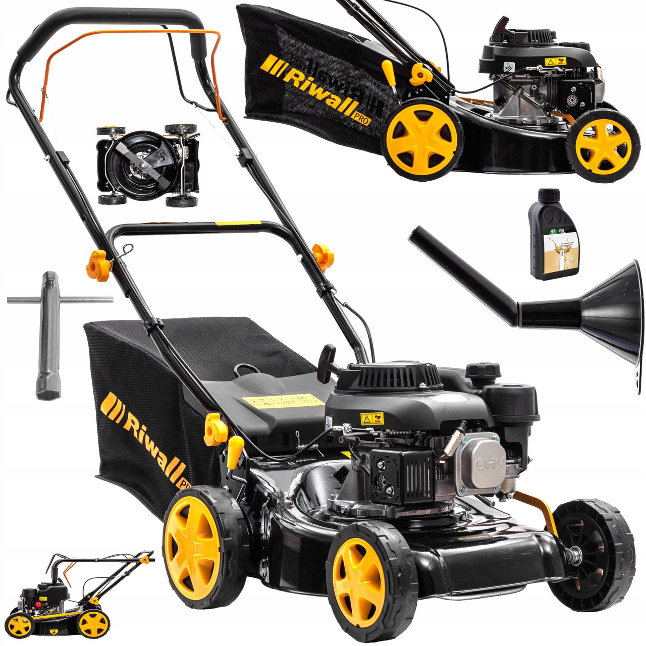 Газонокосарка бензинова 1.2KW з травозбірником 45л і шириною скошування 406мм + масло / Косарка Riwall, фото 1