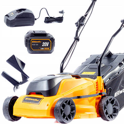 Газонокосарка на акумуляторі з кошиком 30л, шириною скошування 32см + акумулятор із зарядкою RIWALL 3320i