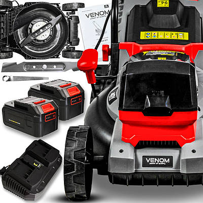 Газонокосарка акумуляторна з травозбірником 30л шириною скошування 32см + акумулятор із зарядкою Venom LMA34
