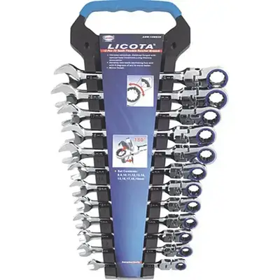 Набір гайкових ключів рожково-накидних з тріскачкою на кардані 8-19 мм. 12 шт. RW-12MK08 Licota / Гайкові ключі