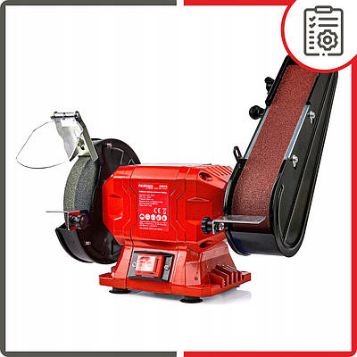 Стрічкова шліфувальна машина Heidmann 250 Вт/ Точильний верстат шліфувальний 2в1 з диском 150 мм, 2980 об/хв