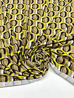 Ткань стрейч кулир, 95% вискоза, желтый принт, Турция, 265 г/м2, 175 см