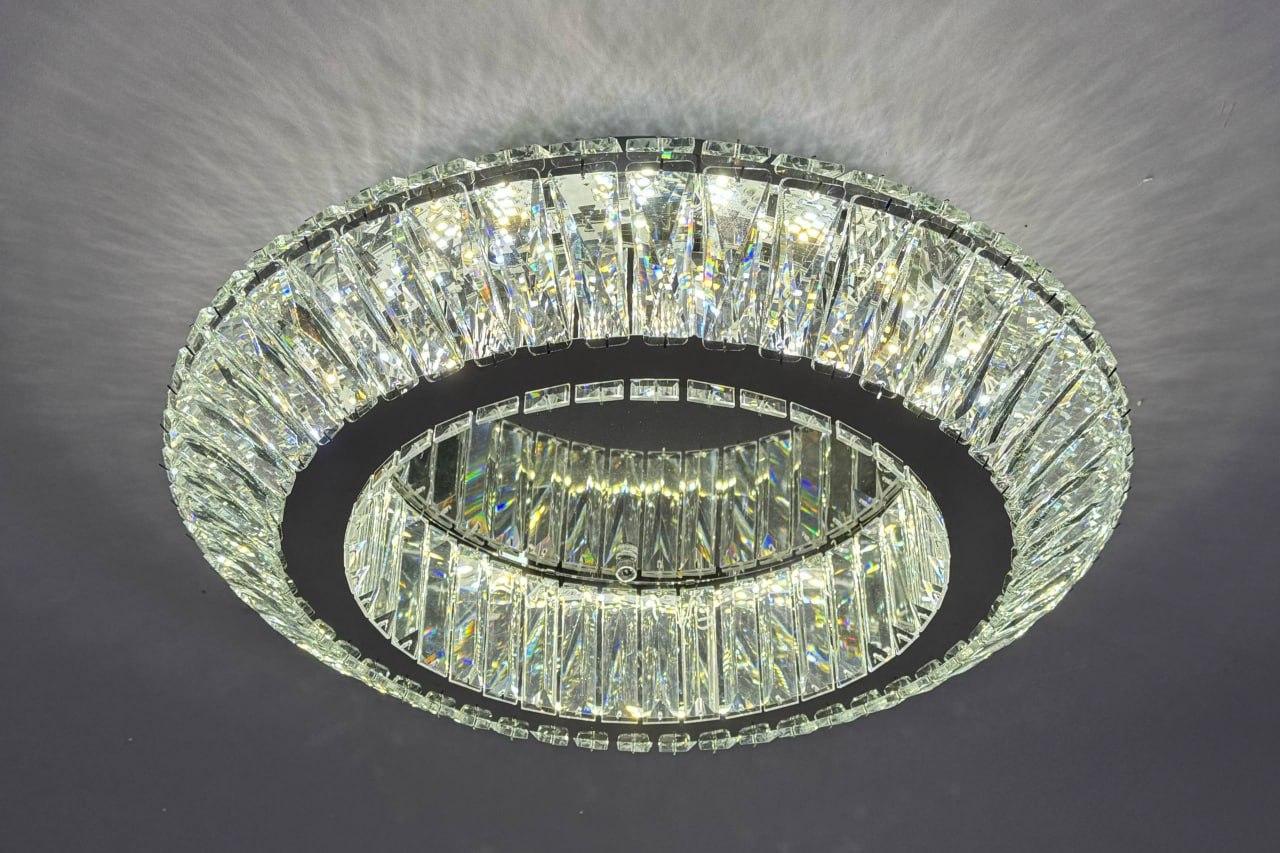 Люстра стельова led кришталева кругла з пультом 3200-6000К 140 Вт d50 см IP20 хром