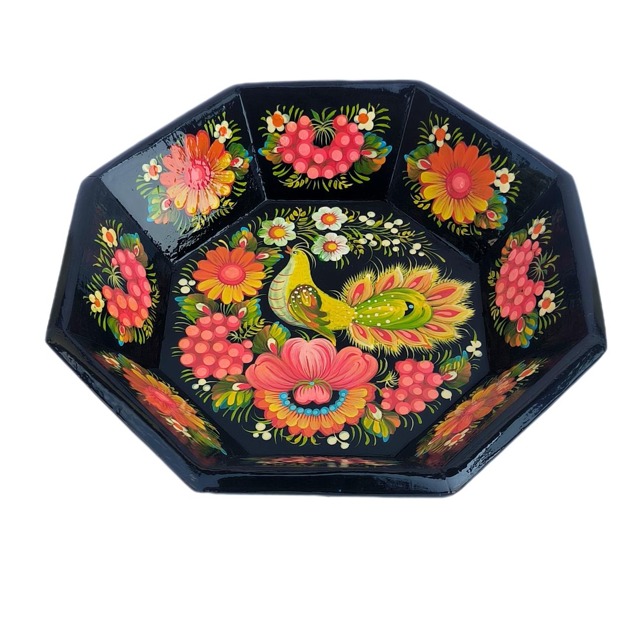 Конфетниця "Птиця" 22*5 см., з петриківським розписом, ручна робота.