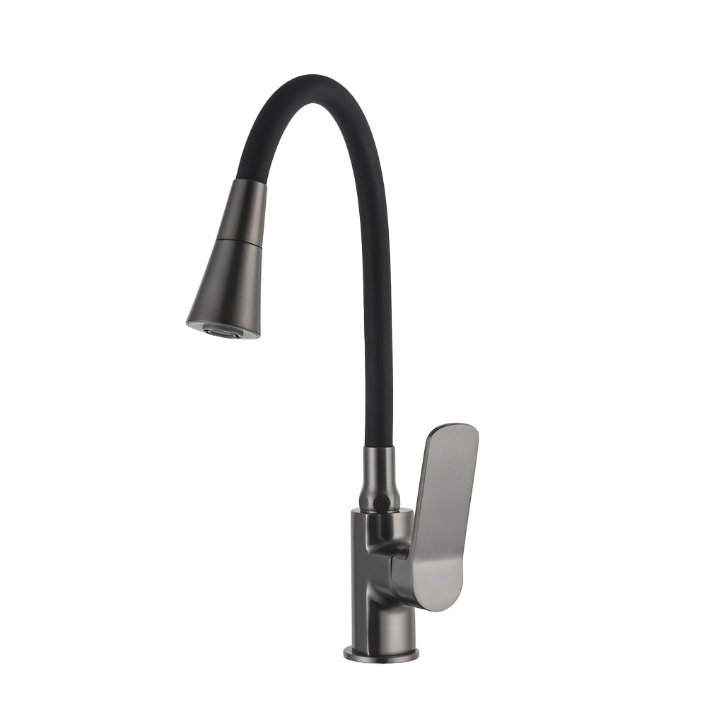 Змішувач для кухні FRAP F4462-9 з гнучким виливом, 2 режими, Ø35, збройова сталь, фото 1