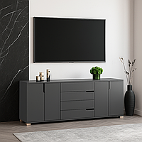 Стильний великий довгий низький комод сірий 180 см з дверцятами та шухлядами без ручок у вітальню зал FLASHNIKA 30