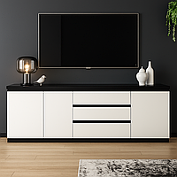 Сучасний низький вузький довгий комод 150 см з дверцятами та шухлядами без ручок у вітальню зал ЛДСП FLASHNIKA 27