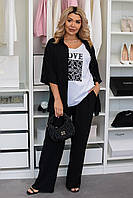 Костюм женский тройка из креп-жатки футболка, рубашка и брюки (Батал), фото 6