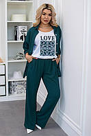 Костюм женский тройка из креп-жатки футболка, рубашка и брюки (Батал), фото 9