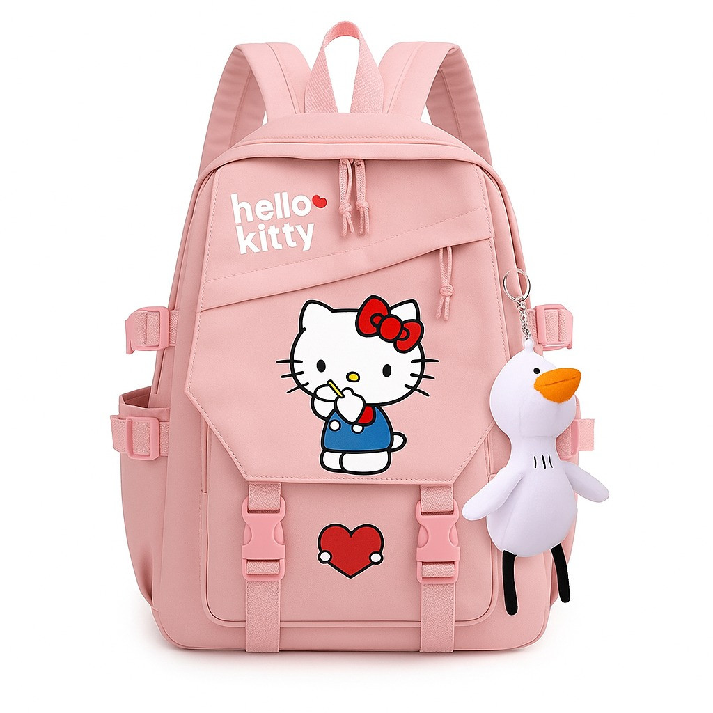 Рюкзак шкільний для дівчинки Hello Kitty з брелоком Гусак. Дитячий рюкзак ранець Рожевий, фото 1