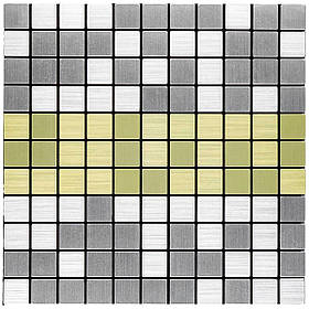 Самоклеюча алюмінієва плитка 300х300х3мм Срібна із золотом мозаїка SW-00001826