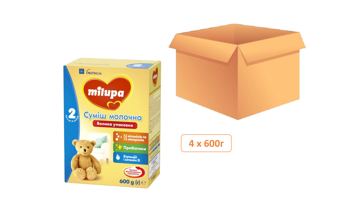 Milupa 2 Суміш для дітей від 6 до 12 місяців (4Х600г) (Мілупа), фото 1