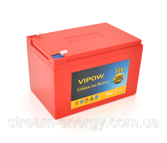 Акумуляторна батарея літієва Vipow 12 V 18Ah з елементами Li-ion 18650, фото 1