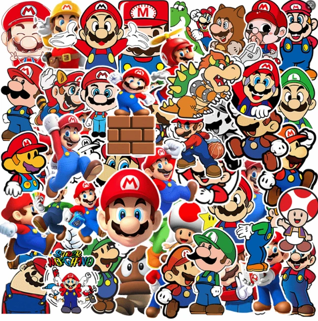 Набір наліпок гра Супер Маріо Super Mario 50 штук стікерпак на авто телефон ноутбук самокат гаджети, фото 1