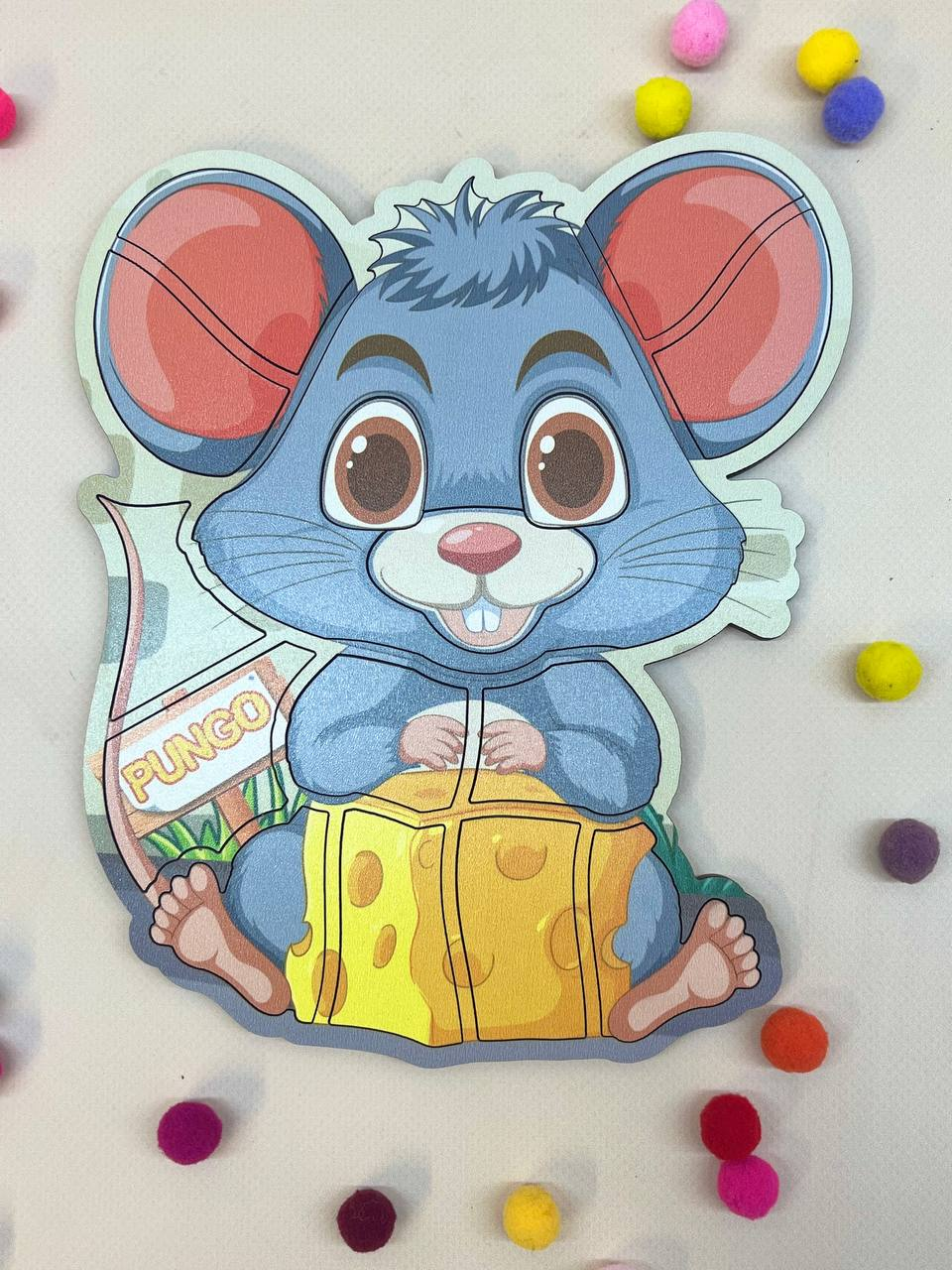 Дерев'яний розвивальний контурний пазл "Мишка", фото 1