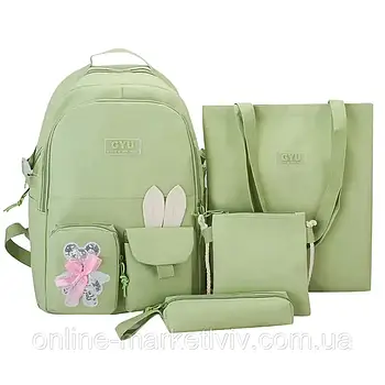 Шкільний набір сумок 4в1 (рюкзак, сумка, косметичка, пенал) Зелений / Шкільний рюкзак з сумкою