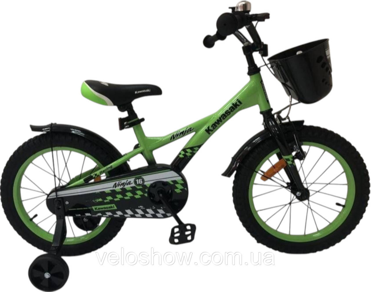 Дитячий сталевий 16 Kawasaki Ninja велосипед зелений для хлопчиків, фото 1