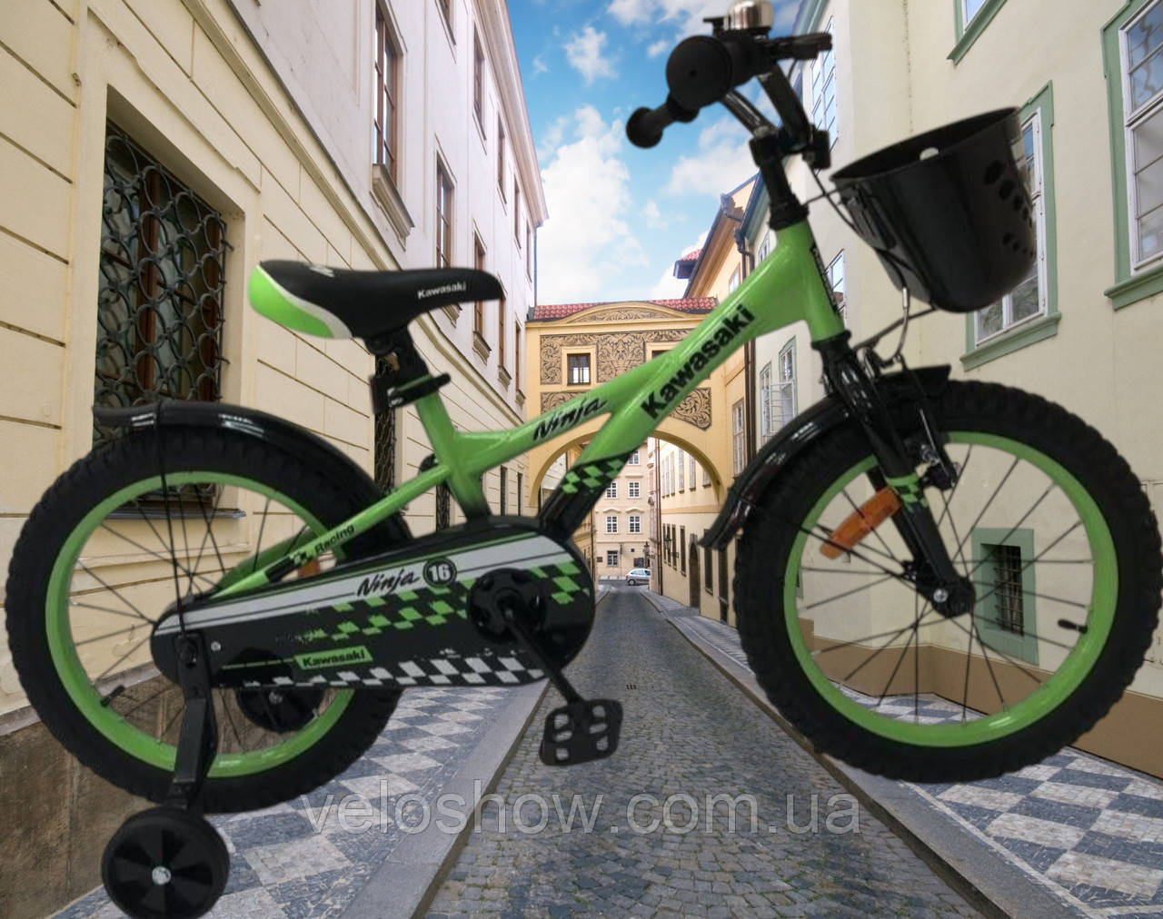 Дитячий сталевий 20 Kawasaki Ninja велосипед зелений для хлопчиків, фото 1