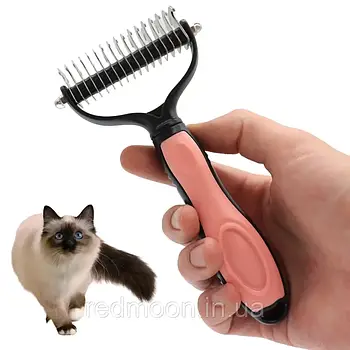 Двосторонній гребінець для котів та собак з нержавіючої сталі / Гребінець для вичісування шерсті / Пуходерка