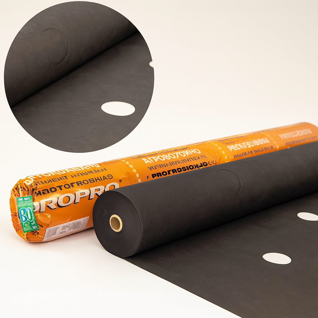 Агроволокно чорне з перфорацією 3 отвори • 50г/м² • 1.6×100 м • "Shadow" • Для мульчування і захисту., фото 1