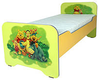 Дитяче ліжко для дітей односпальне із закругленими спинками та фото Казковий ведмежатко, без матраца Нікан