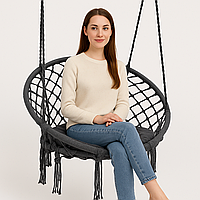 Підвісне крісло-гойдалка 80 см Плетена кругла гойдалка WCG + м’яка подушка Графітова