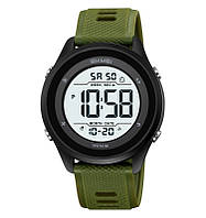 Skmei 2498 мужские спортивные часы зеленые с белым циферблатом на каучуковом ремешке